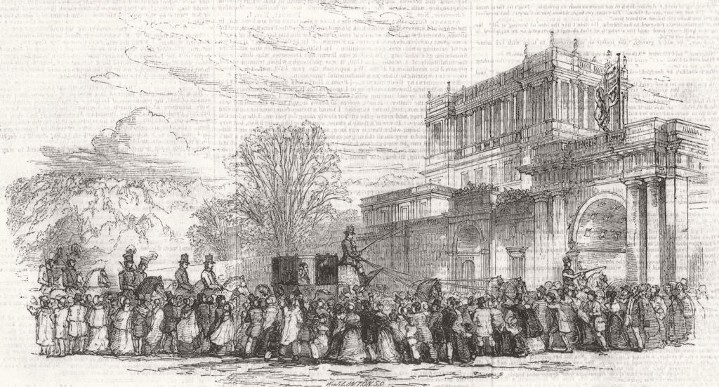 DERBYS. Her Majesty at Chatsworth-entry 1843 old antique vintage print picture